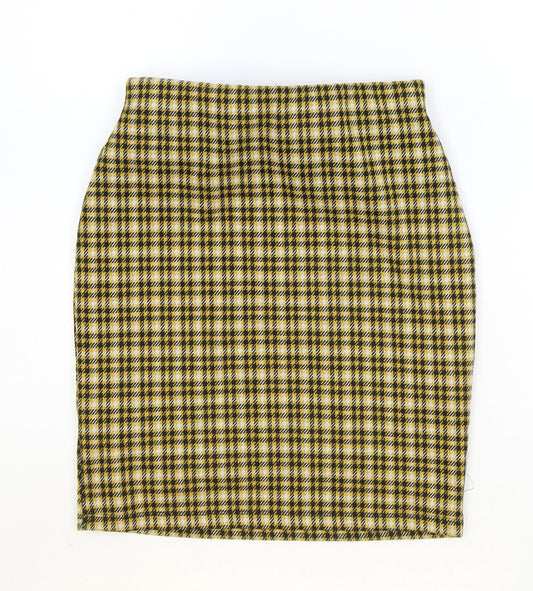 New Look Womens Yellow Plaid Polyester Straight & Pencil Skirt Size 6