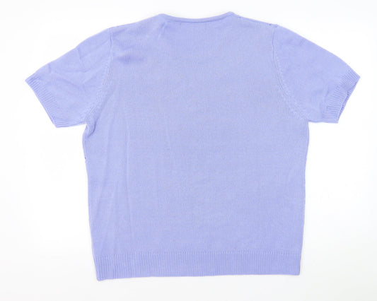 Anthology Womens Purple Crew Neck Argyle/Diamond Acrylic Pullover Jumper Size 16 Pullover