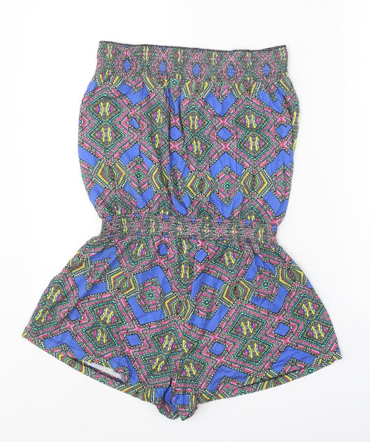 F&F Womens Blue Geometric Viscose Playsuit One-Piece Size 8 Pullover