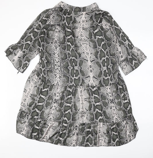 Preworn Womens Grey Animal Print Polyester A-Line One Size V-Neck Pullover - Snake Print