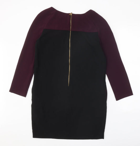 Zara Womens Black Colourblock Polyester A-Line Size M Round Neck Zip