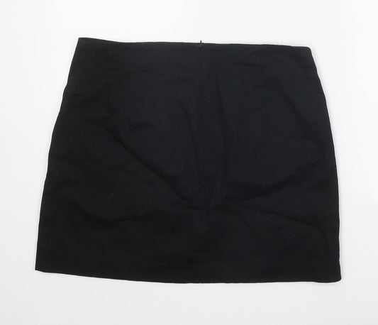Mango Womens Black Cotton A-Line Skirt Size L Zip