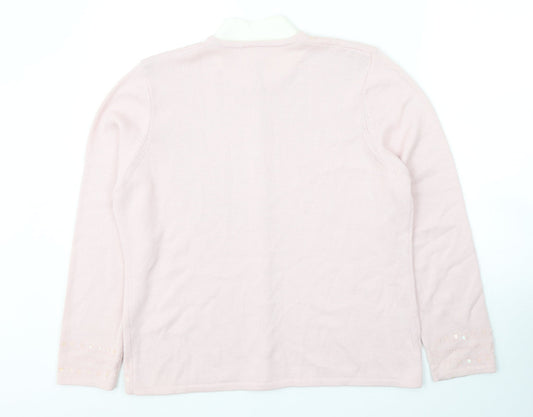Country Casuals Womens Pink Round Neck Wool Cardigan Jumper Size L
