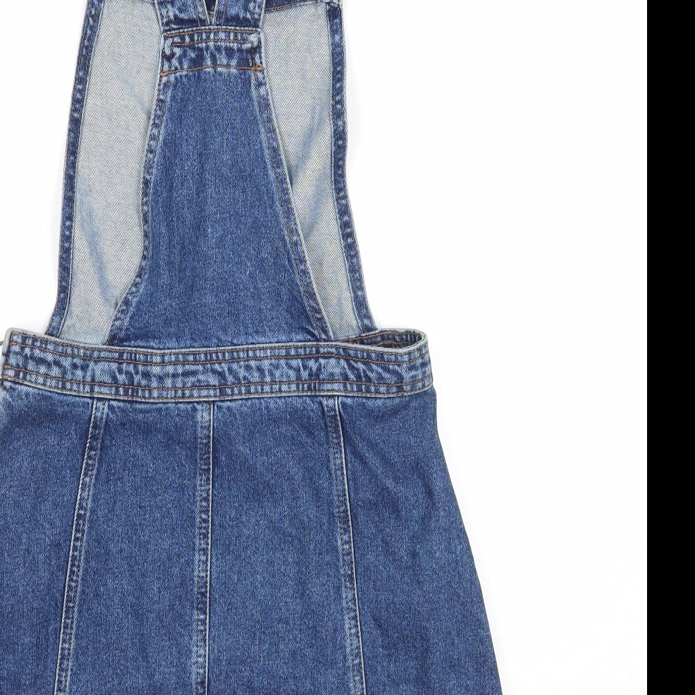 Cooperative Womens Blue Cotton Pinafore/Dungaree Dress Size S Square Neck Button