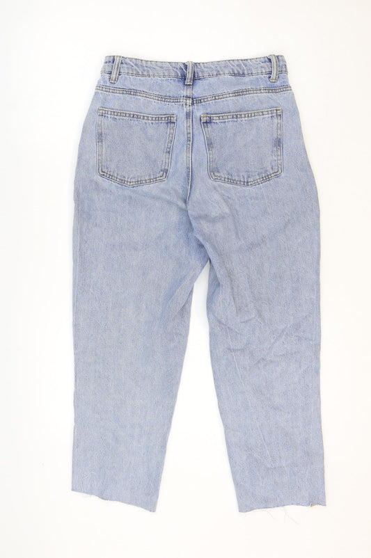 Primark Womens Blue Cotton Straight Jeans Size 6 Regular Zip - Distressed Hems