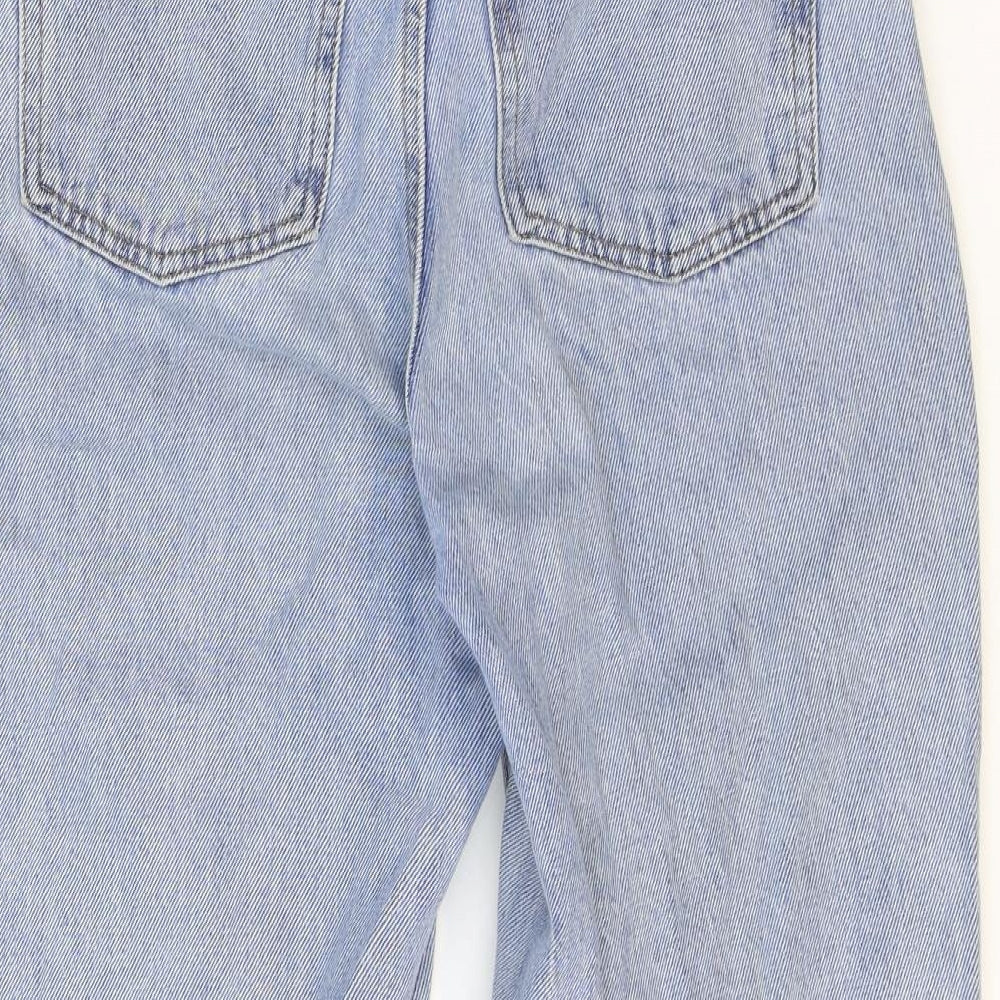 Primark Womens Blue Cotton Straight Jeans Size 6 Regular Zip - Distressed Hems