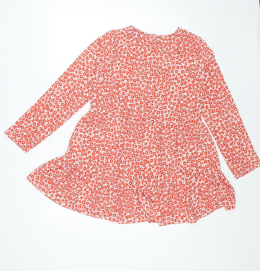 ASOS Womens Red Floral Polyester A-Line Size 10 Round Neck Pullover