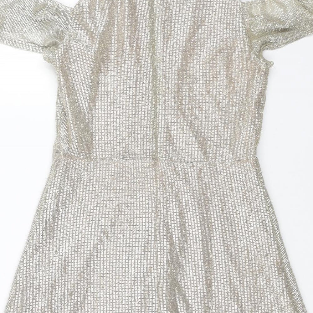 New Look Girls Gold Polyester Fit & Flare Size 15 Years Square Neck Zip - Cold Shoulder