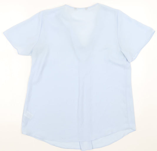 Preworn Womens Blue Polyester Basic Blouse Size 10 V-Neck