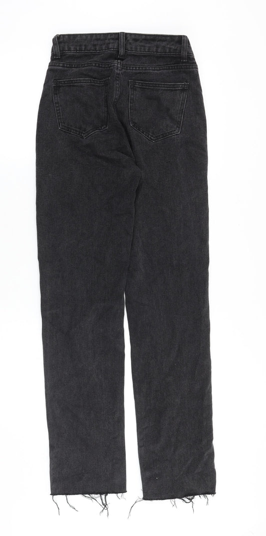 PRETTYLITTLETHING Womens Black Cotton Straight Jeans Size 24 in Regular Zip