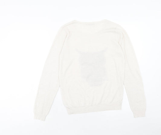 George Womens Beige Round Neck Polyester Pullover Jumper Size 10 - Owl Detail