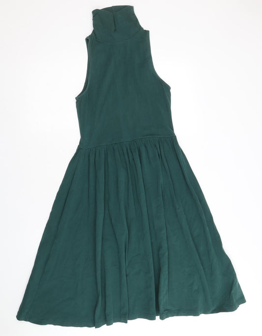 ASOS Womens Green Cotton Tank Dress Size 8 Roll Neck Pullover