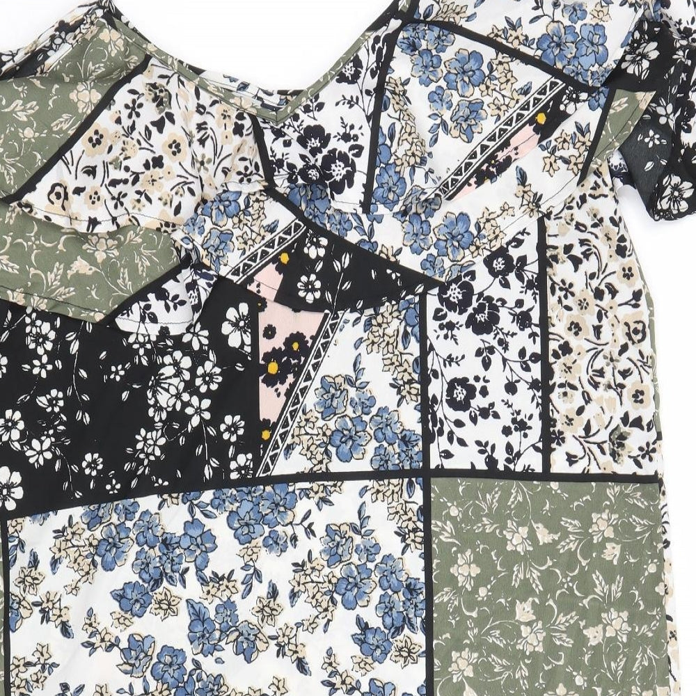 PEP&CO Womens Multicoloured Floral Polyester Basic Blouse Size 16 V-Neck - Cold Shoulder