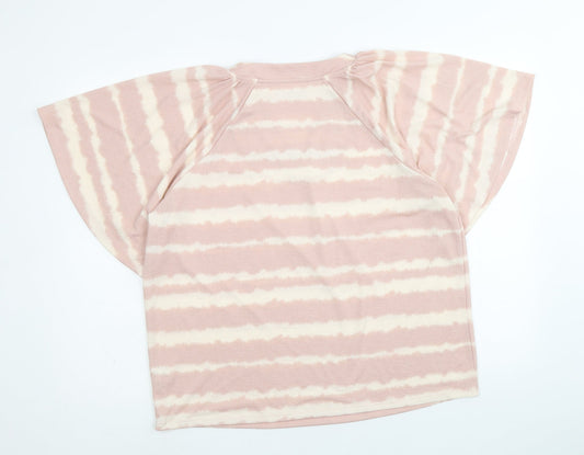 TU Womens Pink Striped Polyester Basic Blouse Size 16 V-Neck