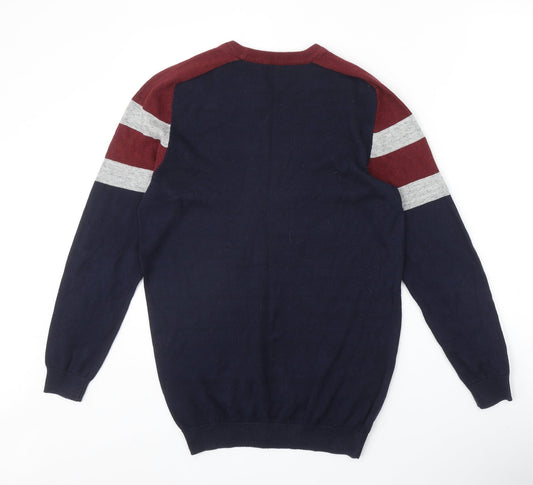 Matalan Mens Blue Round Neck Cotton Pullover Jumper Size S Long Sleeve