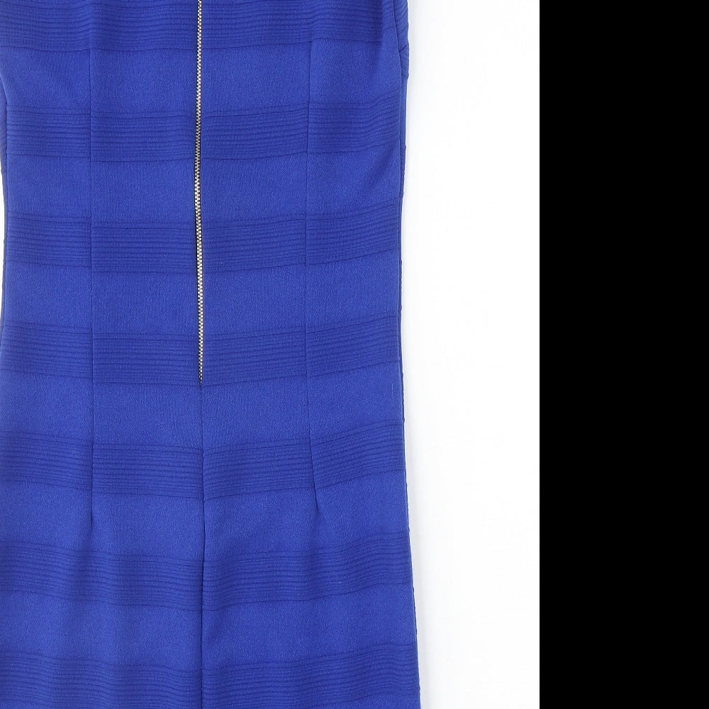 Mela London Womens Blue Striped Polyester A-Line Size 10 Round Neck Zip
