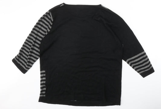 Julipa Womens Black Round Neck Geometric Acrylic Pullover Jumper Size 12