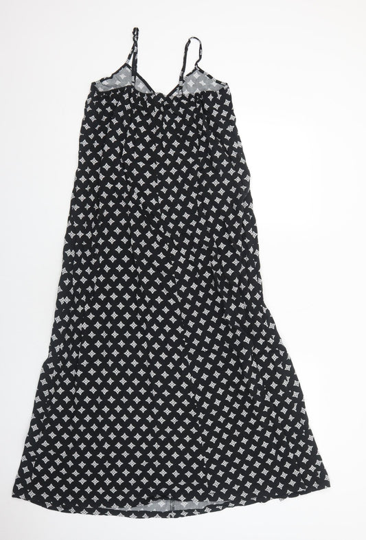 Gap Womens Black Geometric Viscose Maxi Size S V-Neck Pullover