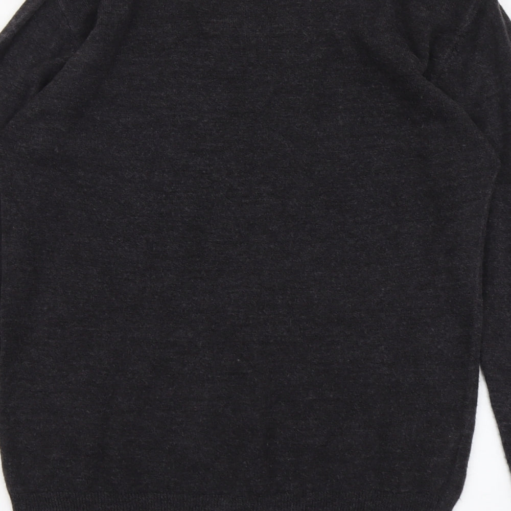 Easy Mens Grey V-Neck Acrylic Pullover Jumper Size M Long Sleeve