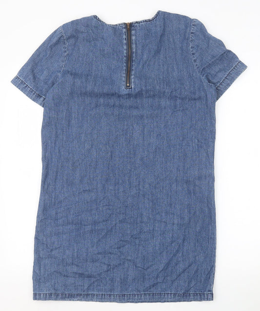 FOREVER 21 Womens Blue Cotton A-Line Size S Round Neck Zip