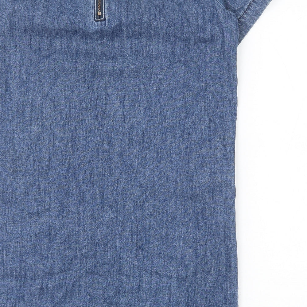 FOREVER 21 Womens Blue Cotton A-Line Size S Round Neck Zip