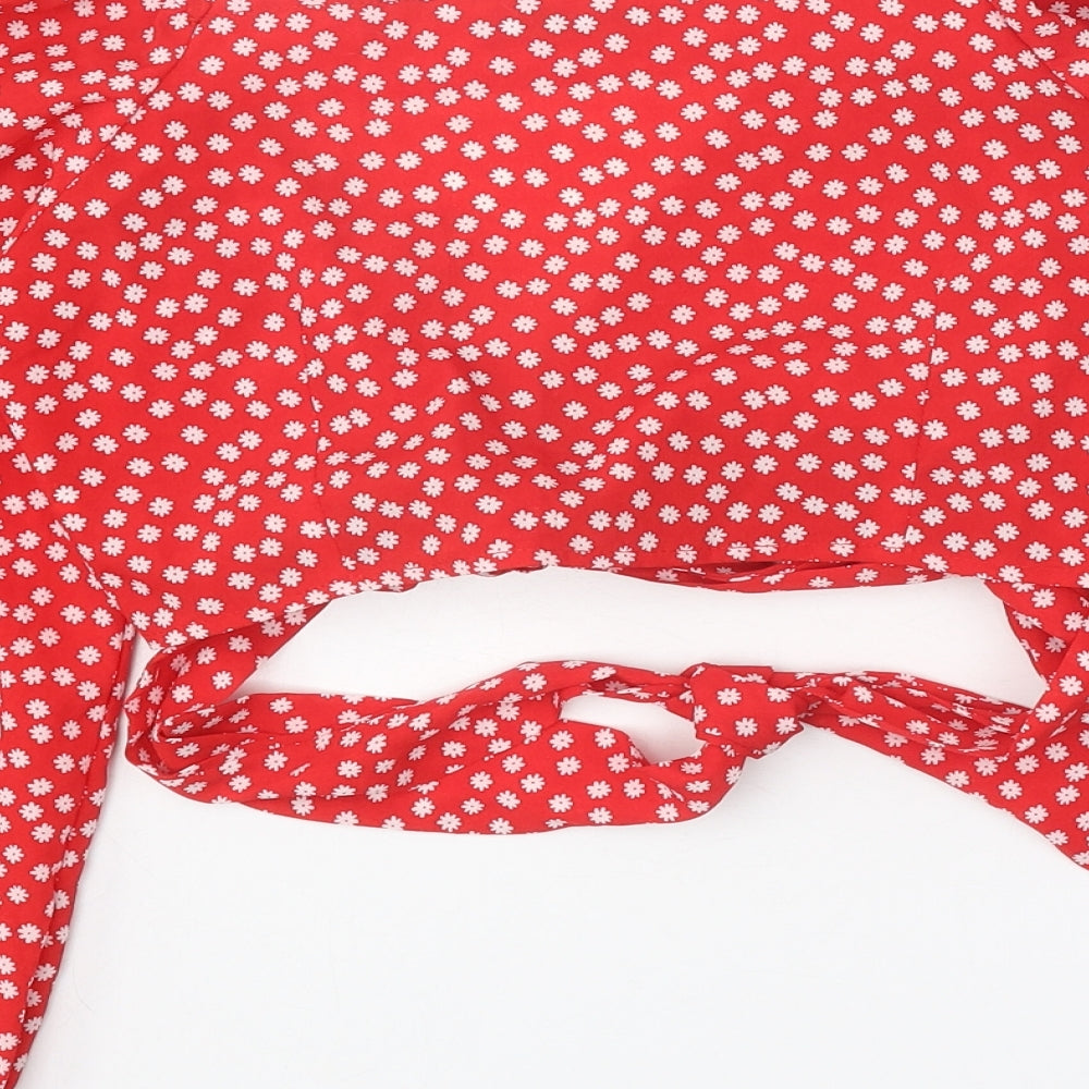 SheIn Womens Red Polka Dot Polyester Cropped Blouse Size M V-Neck