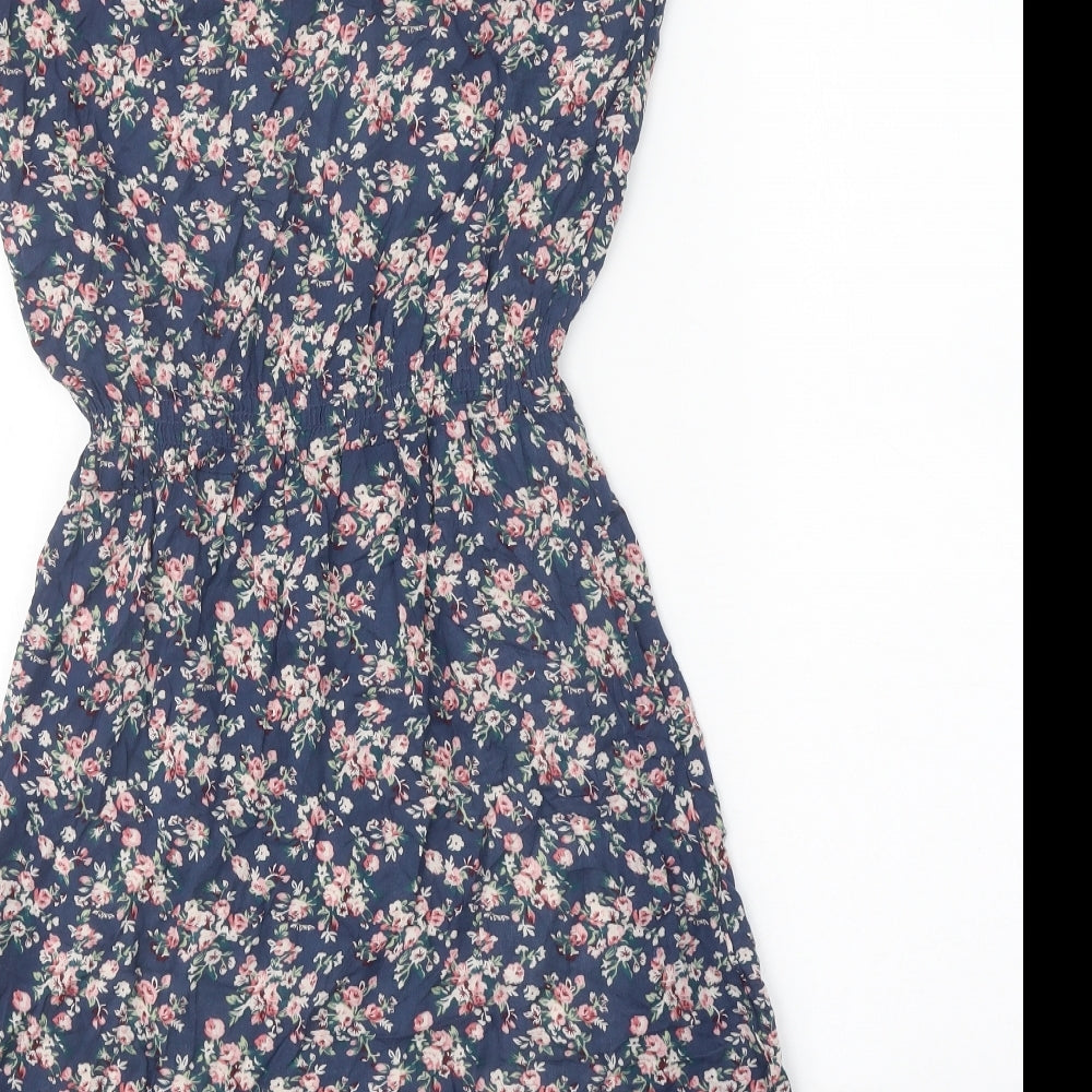 Shikha Womens Blue Geometric Cotton A-Line One Size Round Neck Pullover