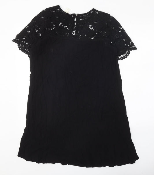 H&M Womens Black Viscose A-Line Size 10 Round Neck Button