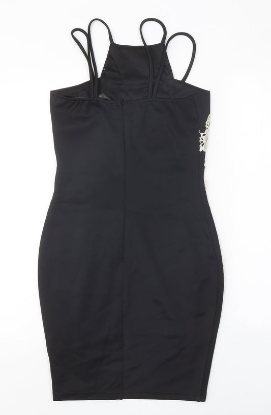 AX Paris Womens Black Floral Polyester Bodycon Size 8 Square Neck Pullover