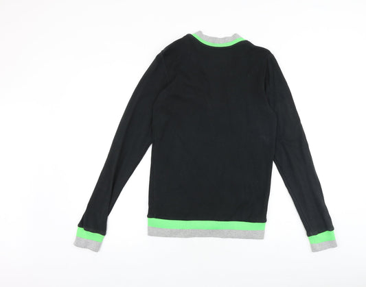 Blue Inc Mens Black Round Neck Cotton Cardigan Jumper Size XS Long Sleeve