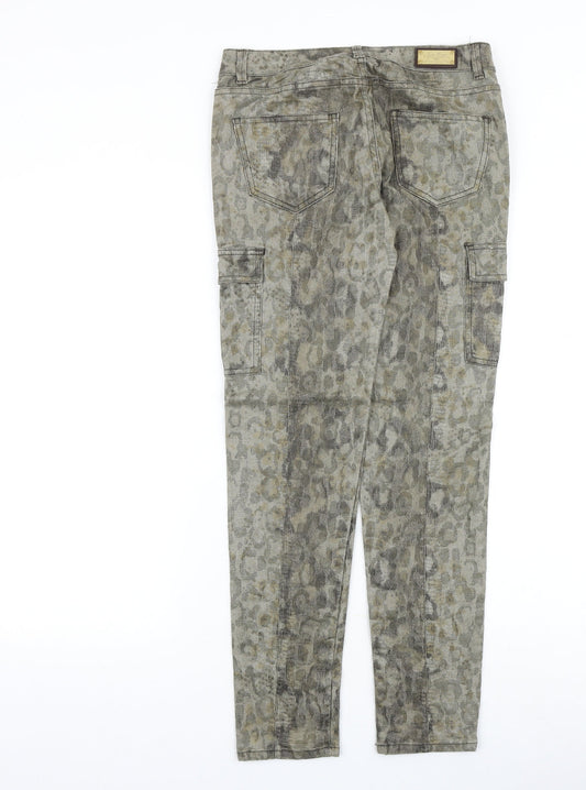 Zara Womens Green Animal Print Cotton Straight Jeans Size 8 Slim Zip - Snakeskin Pattern