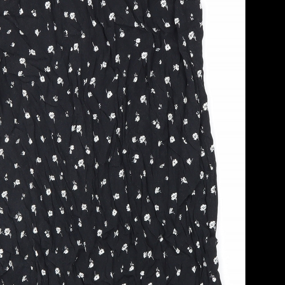 Divided Womens Black Floral Viscose Peasant Skirt Size 8 Zip