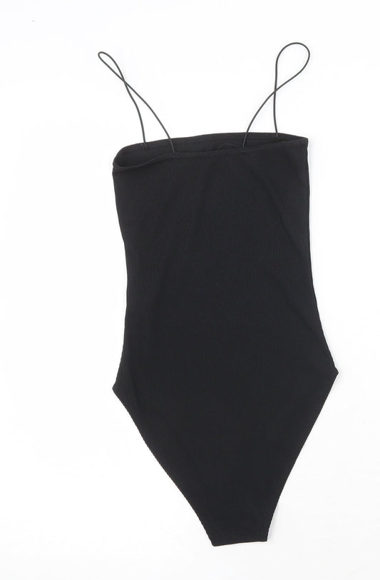 Boohoo Womens Black Cotton Bodysuit One-Piece Size 6 Pullover - Ribbed