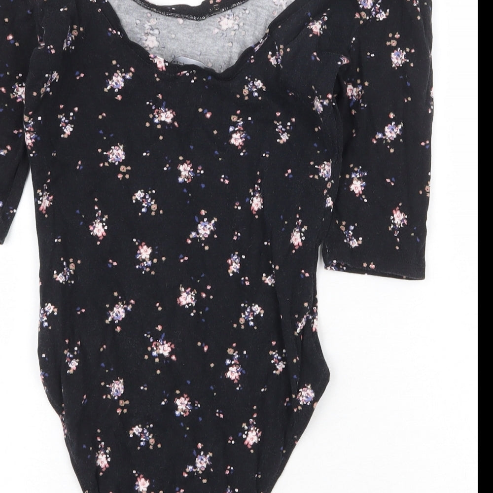 Atmosphere Womens Black Floral Cotton Bodysuit One-Piece Size 6 Snap