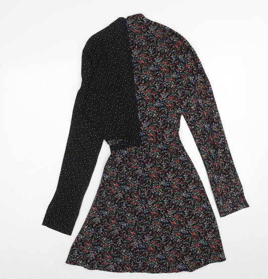 Topshop Womens Multicoloured Floral Polyester A-Line Size 8 High Neck Zip - Polka Dot
