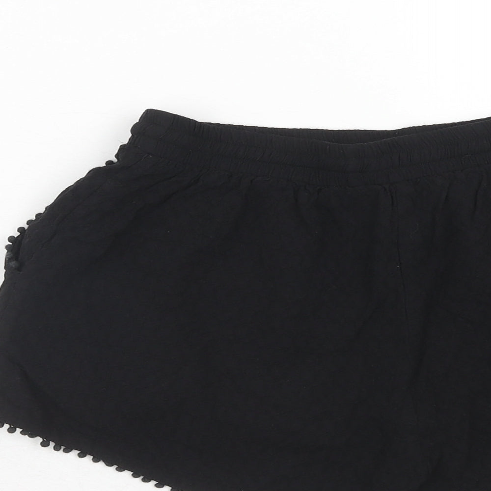 New Look Womens Black Cotton Basic Shorts Size 6 Regular Drawstring