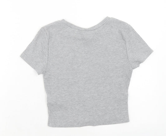 FOREVER 21 Womens Grey Polyester Cropped T-Shirt Size M Round Neck