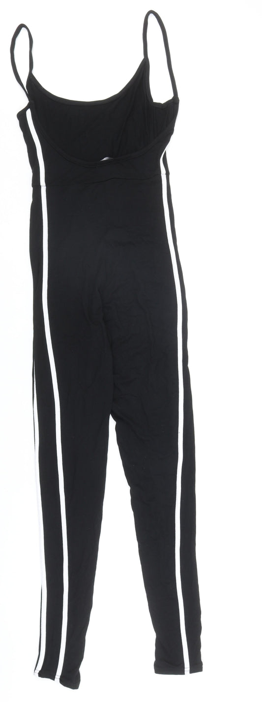PRETTYLITTLETHING Womens Black Viscose Unitard One-Piece Size 6 Pullover - Side Stripe