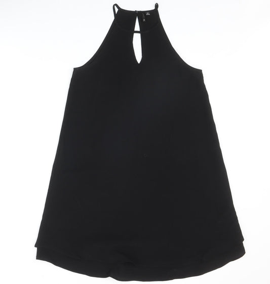 Only Womens Black Polyester Trapeze & Swing Size 10 Round Neck Button