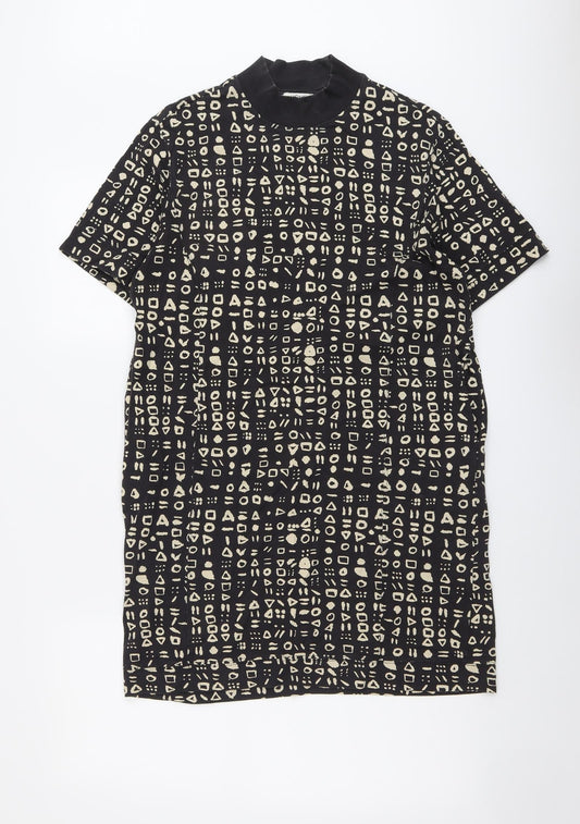 Monki Womens Black Geometric Cotton Shift Size S Round Neck Pullover
