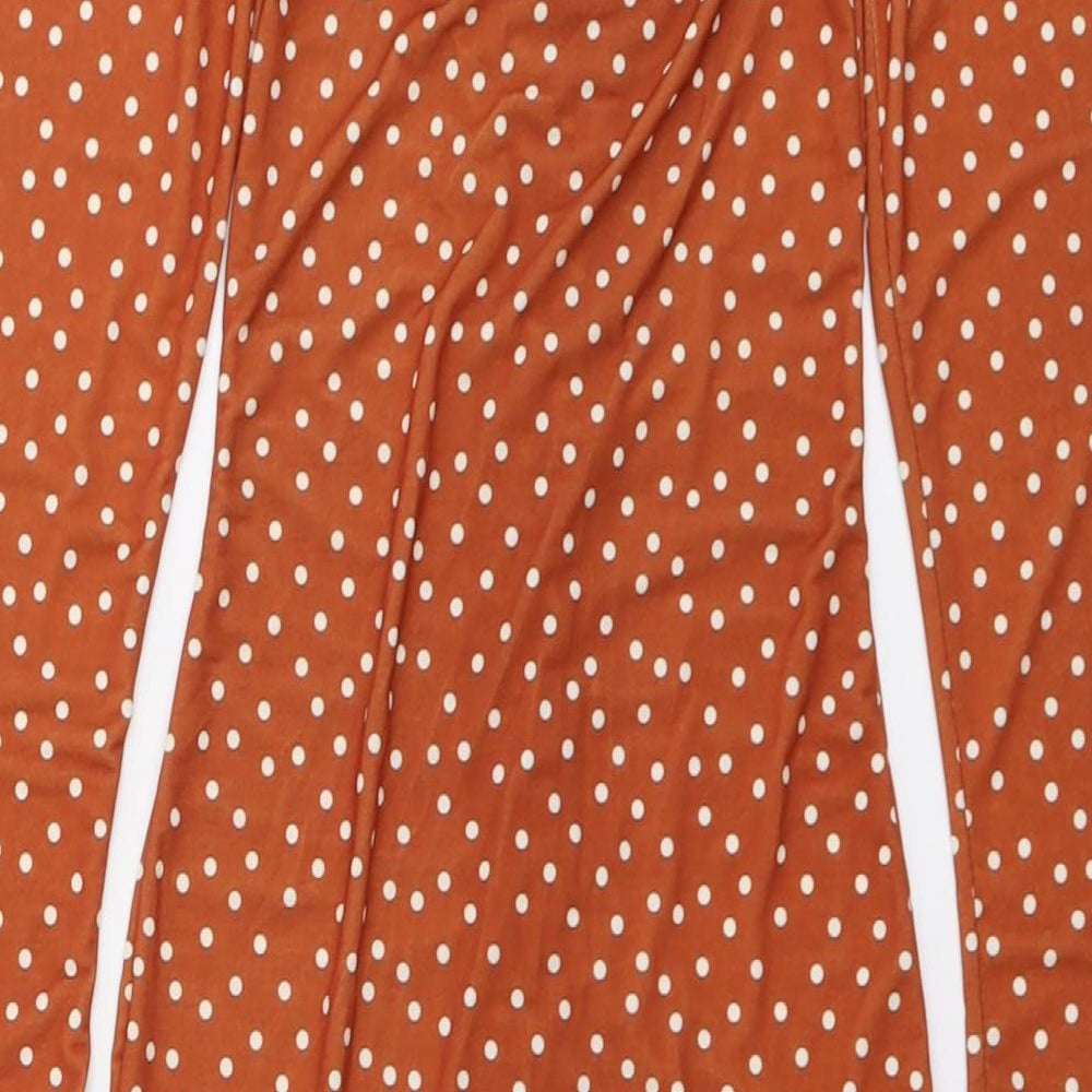 PRETTYLITTLETHING Womens Brown Polka Dot Polyester Bodycon Size 6 V-Neck Pullover
