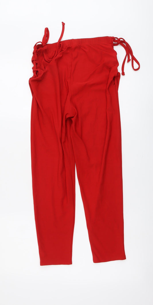 Womens UK Size 14 Boohoo Regular Fit Cropped Red Trousers