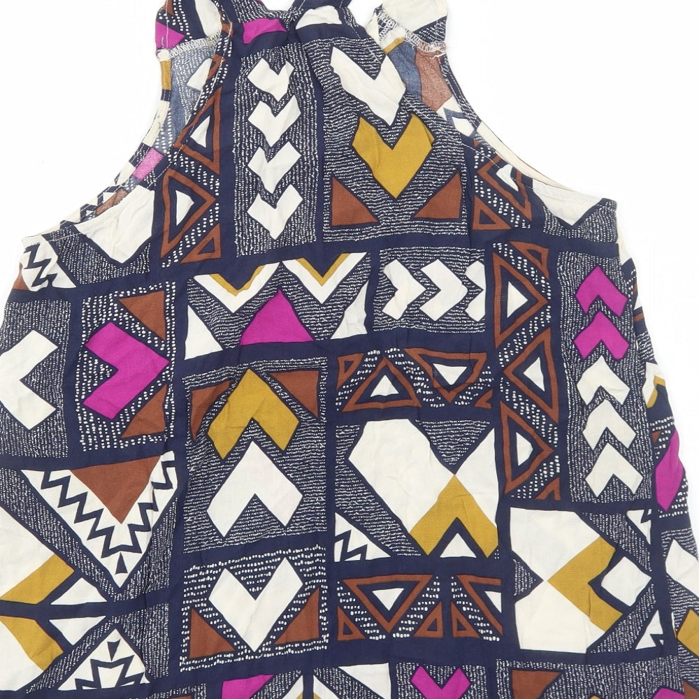 Promod Womens Blue Geometric Viscose Basic Tank Size M V-Neck