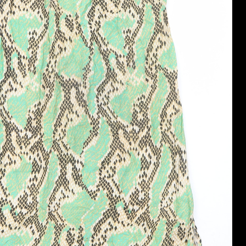Anmol Womens Green Geometric Viscose Peasant Skirt Size S Drawstring