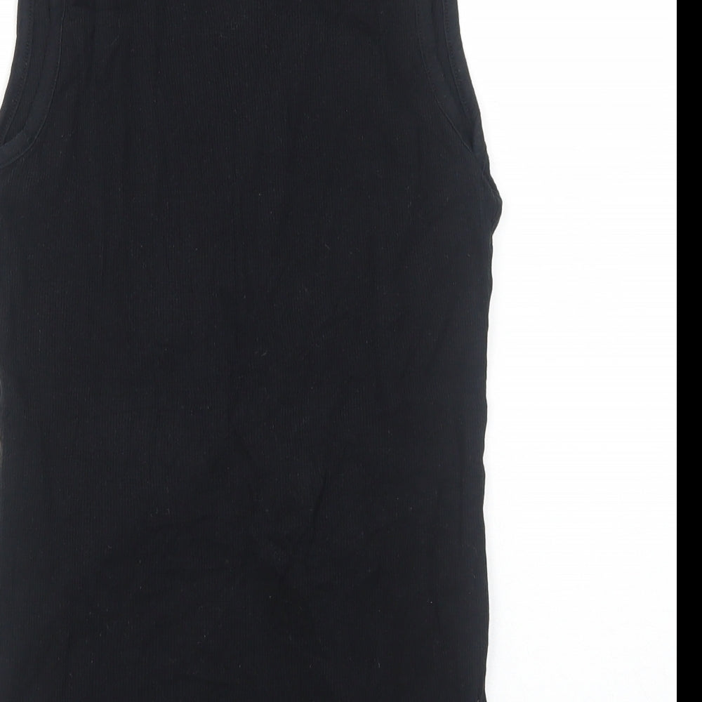 Primark Womens Black Cotton Basic Tank Size 10 Round Neck - Lace Detail