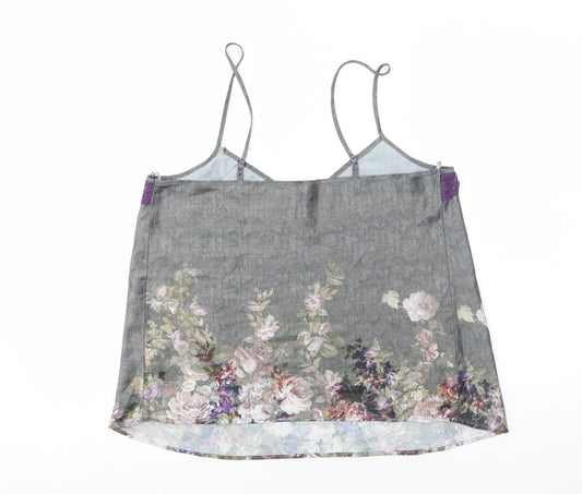 George Womens Grey Floral Polyester Basic Tank Size 12 V-Neck - Lace Detail