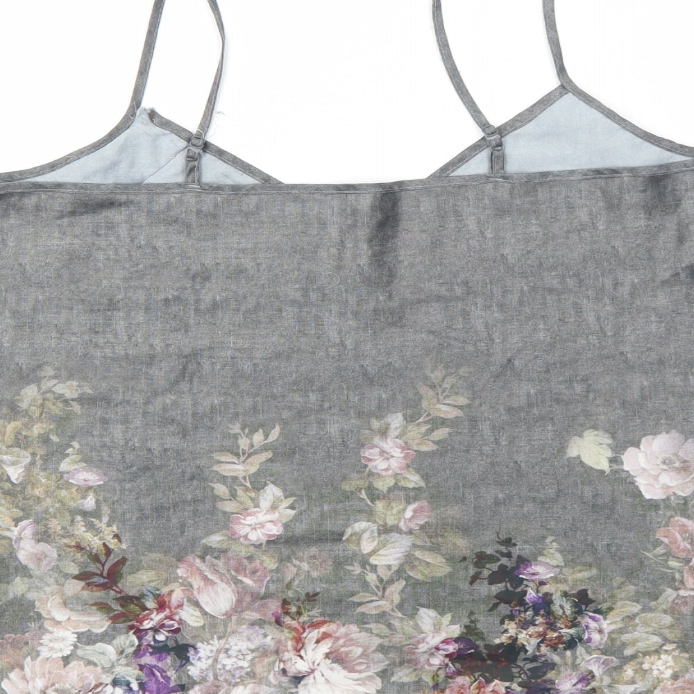 George Womens Grey Floral Polyester Basic Tank Size 12 V-Neck - Lace Detail
