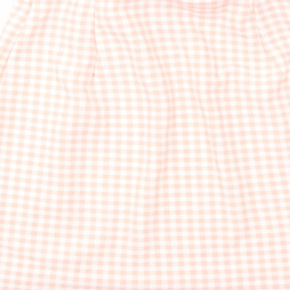 H&M Womens Pink Check Polyester A-Line Skirt Size XS