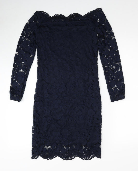 Divided by H&M Womens Blue Polyamide Pencil Dress Size 10 Off the Shoulder Pullover