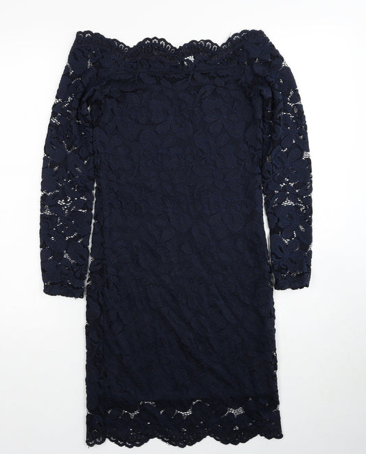 Divided by H&M Womens Blue Polyamide Pencil Dress Size 10 Off the Shoulder Pullover